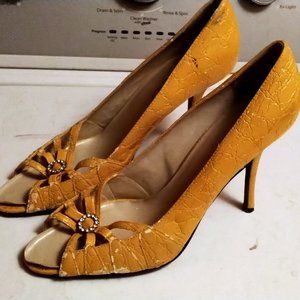 Highest Heel Yellow Open Toe Pumps Size 13m